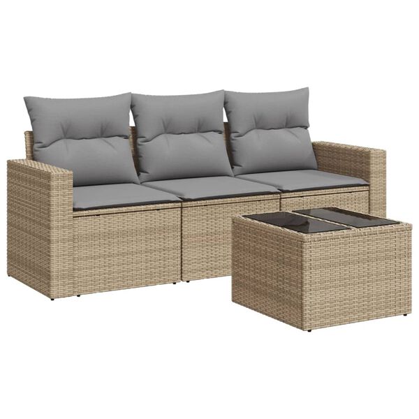 vidaXL Salon de jardin avec coussins 4 pcs beige r&eacute;sine tress&eacute;e