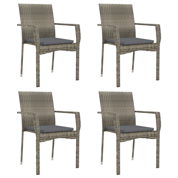 vidaXL Ensemble &agrave; manger de jardin 5 pcs coussins gris r&eacute;sine tress&eacute;e