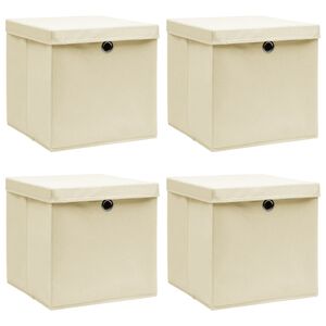vidaXL Bo&icirc;tes de rangement &agrave; couvercles 4 pcs Cr&egrave;me 32x32x32 cm Tissu