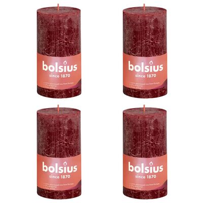 Bolsius Bougies pilier rustiques Shine 4 pcs 130x68 mm Rouge velours