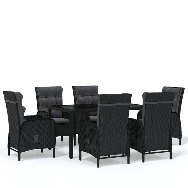 vidaXL Ensemble &agrave; manger de jardin 7 pcs R&eacute;sine tress&eacute;e Noir