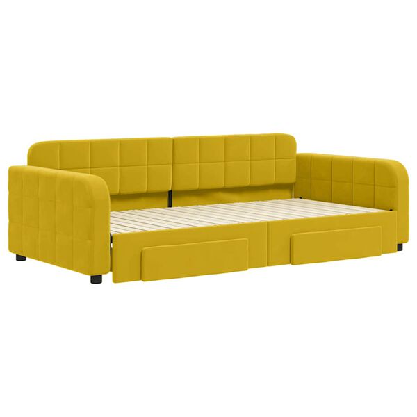 vidaXL Lit de jour avec gigogne et tiroirs jaune 100x200 cm velours