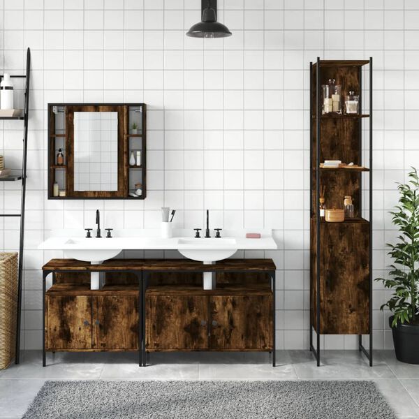 vidaXL Ensemble d'armoires de salle de bain 4 pcs ch&ecirc;ne fum&eacute;