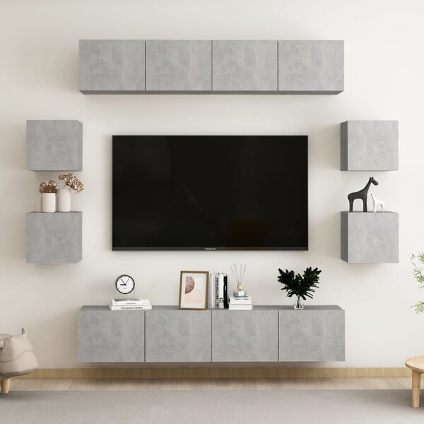 vidaXL Ensemble de meubles TV 8 pcs Gris b&eacute;ton Bois d'ing&eacute;nierie