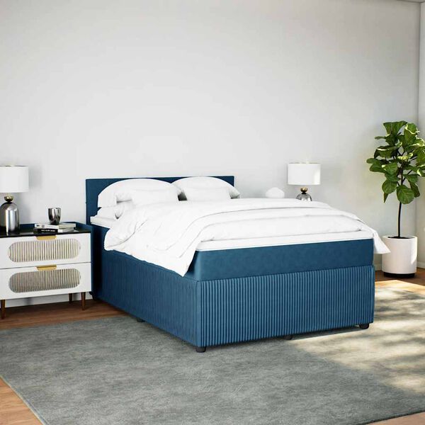 vidaXL Sommier &agrave; lattes de lit et matelas bleu 160x200 cm velours
