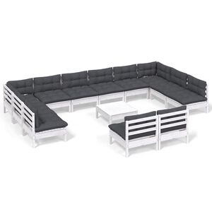 vidaXL Salon de jardin 13 pcs avec coussins blanc bois de pin solide