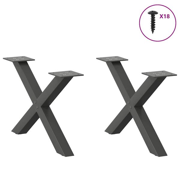vidaXL Pieds de table basse en forme de X 2 pi&egrave;ces Anthracite 60 x (30-31) cm Acier
