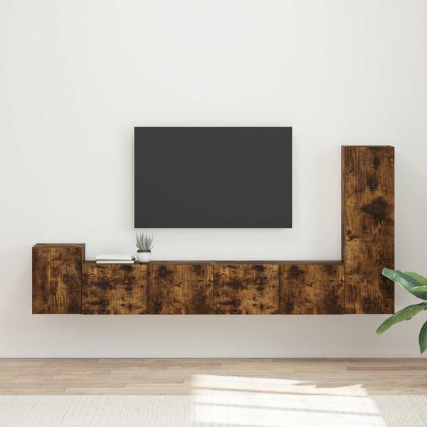 vidaXL Ensemble meuble TV 3 pcs Ch&ecirc;ne fum&eacute; Bois d'ing&eacute;nierie