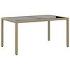 vidaXL Table de jardin 150x90x75 cm Verre tremp&eacute;/r&eacute;sine tress&eacute;e Beige