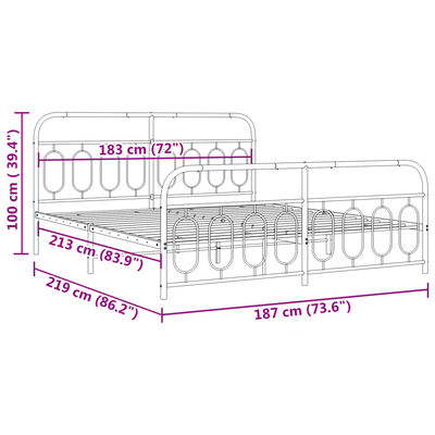 vidaXL Cadre de lit métal sans matelas et pied de lit blanc 183x213 cm