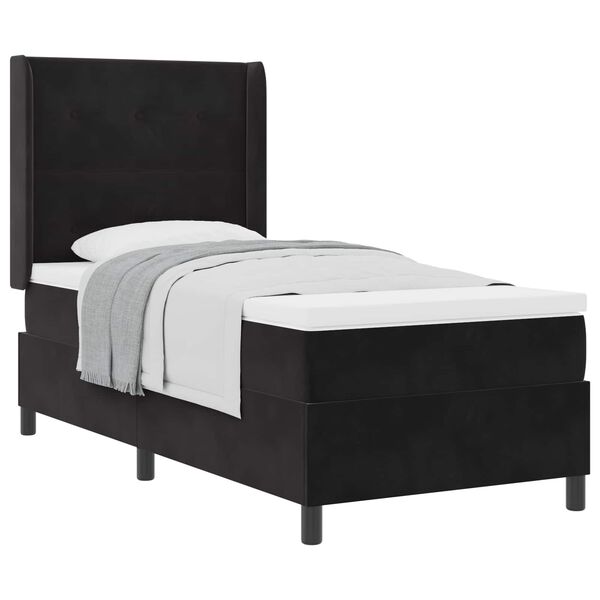 vidaXL Lit &agrave; ressorts avec matelas Noir 90 x 190 cm Velours