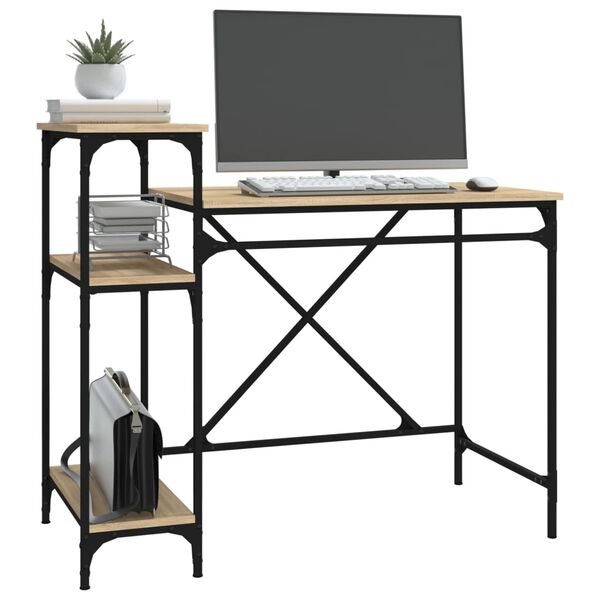 vidaXL Bureau avec &eacute;tag&egrave;res ch&ecirc;ne 105x50x90cm bois d'ing&eacute;nierie et fer
