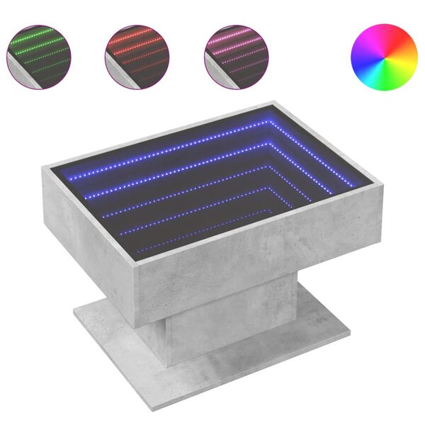 vidaXL Table basse avec LED gris b&eacute;ton 70x50x45 cm bois d'ing&eacute;nierie