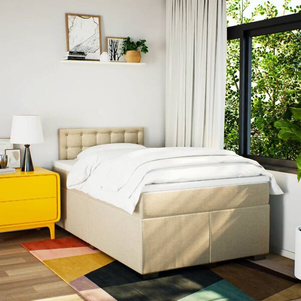 vidaXL Sommier &agrave; lattes de lit avec matelas Cr&egrave;me 120x200 cm Tissu