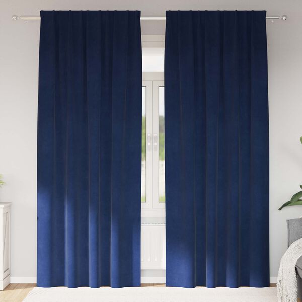 vidaXL Rideaux occultants 2 pcs Bleu fonc&eacute; 140 x 225 cm Velours