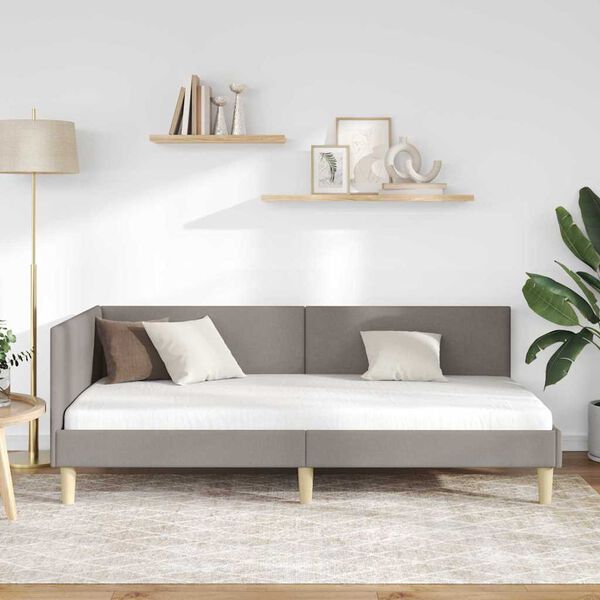 vidaXL Cadre de lit d'angle Taupe 90 cm x 200 cm Tissu et Contreplaqu&eacute;