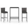 vidaXL Ensemble de bar de jardin 3 pcs et coussins R&eacute;sine tress&eacute;e Gris