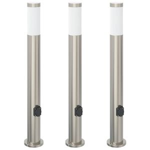 vidaXL Bornes lumineuses avec sortie lot de 3 80 cm acier inoxydable IP44