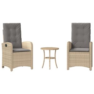 vidaXL Ensemble de bistro 3 pcs coussins m&eacute;lange beige r&eacute;sine tress&eacute;e