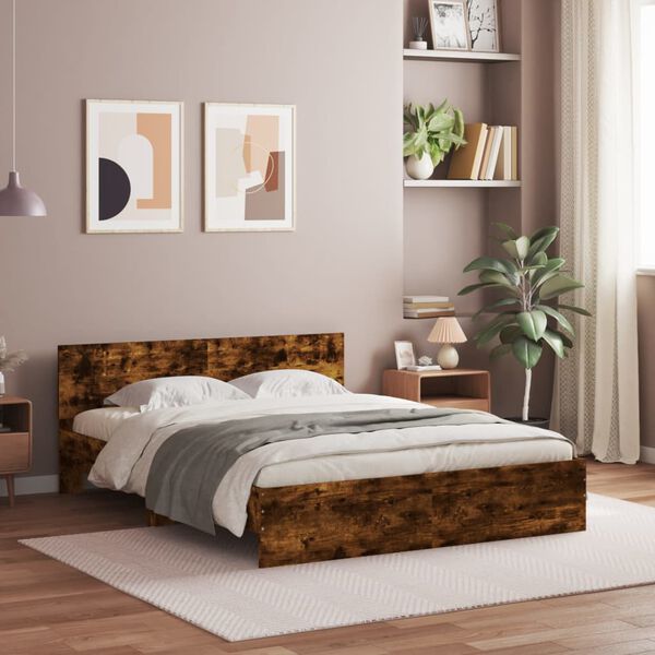 vidaXL Cadre de lit avec LED sans matelas ch&ecirc;ne fum&eacute; 160x200 cm