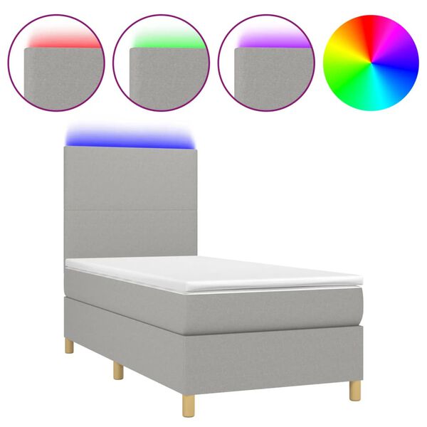 vidaXL Sommier &agrave; lattes de lit avec matelas et LED Gris clair 90x190cm