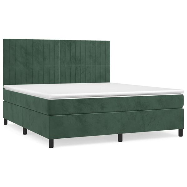 vidaXL Sommier &agrave; lattes de lit et matelas Vert fonc&eacute; 160x200cm Velours