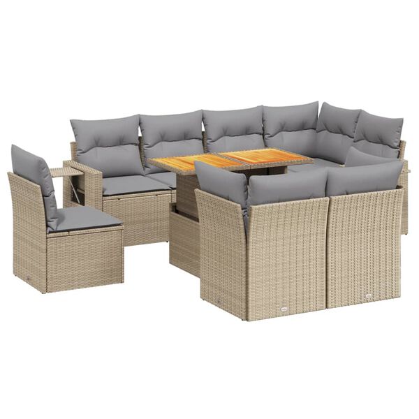 vidaXL Salon de jardin avec coussins 9 pcs beige r&eacute;sine tress&eacute;e