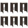 vidaXL Tabourets de bar jardin coussins lot de 6 marron r&eacute;sine tress&eacute;e