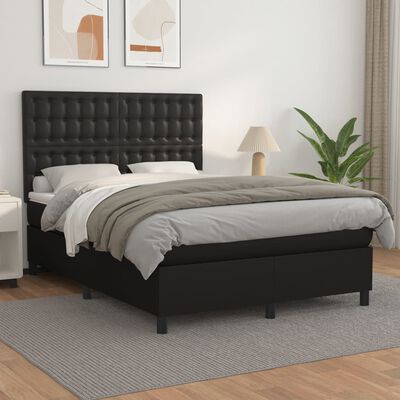 vidaXL Sommier à lattes de lit avec matelas Noir 140x200 cm Similicuir