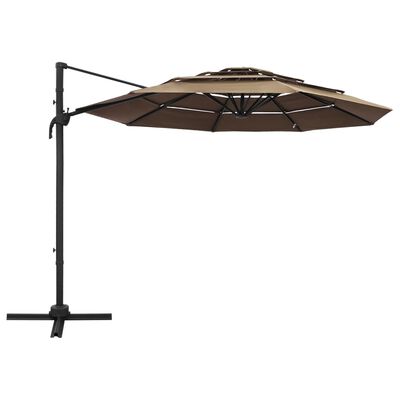 vidaXL Parasol de jardin à 4 niveaux avec mât en aluminium taupe 3x3 m