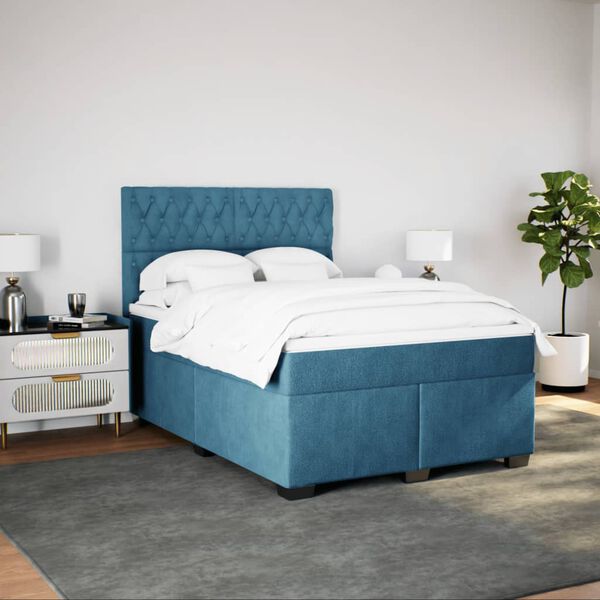 vidaXL Sommier &agrave; lattes de lit et matelas bleu 140x200 cm velours