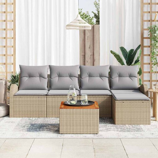 vidaXL Ensemble de canap&eacute; de jardin avec coussin 6 pcs Beige polyrotin