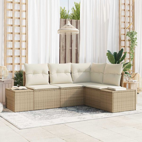vidaXL Ensemble de canap&eacute; de jardin 4 pcs Beige polyrotin