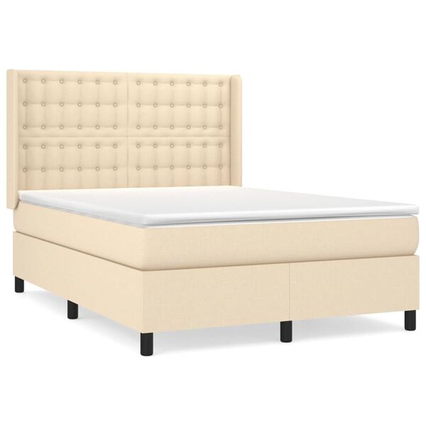 vidaXL Sommier &agrave; lattes de lit avec matelas Cr&egrave;me 140x200 cm Tissu