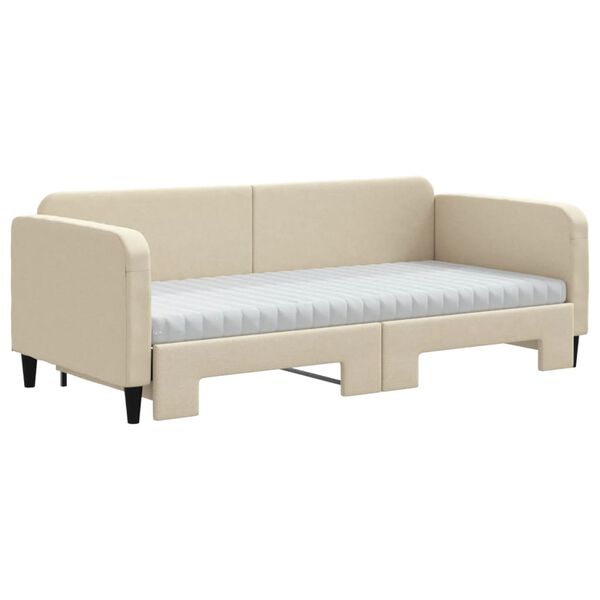 vidaXL Lit de jour avec gigogne et matelas cr&egrave;me 90x200 cm tissu