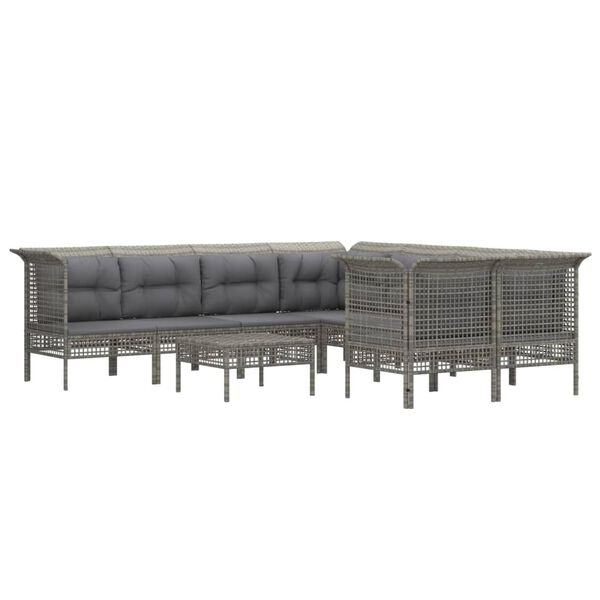 vidaXL Salon de jardin 10 pcs avec coussins Gris R&eacute;sine tress&eacute;e