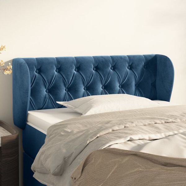 vidaXL Tête de lit avec oreilles Bleu foncé 103x23x78/88 cm Velours