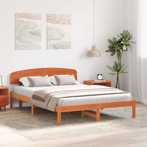 vidaXL Cadre de lit avec t&ecirc;te de lit Brun cire 150 x 200 cm Pin massif