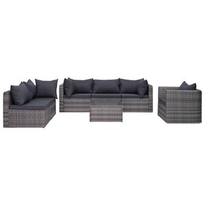vidaXL Salon de jardin 7 pcs et coussins et oreillers R&eacute;sine tress&eacute;e