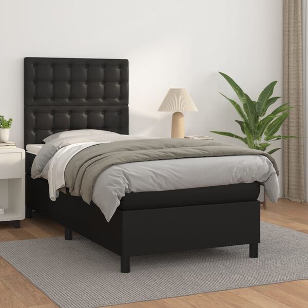 vidaXL Sommier &agrave; lattes de lit avec matelas Noir 80x200cm Similicuir