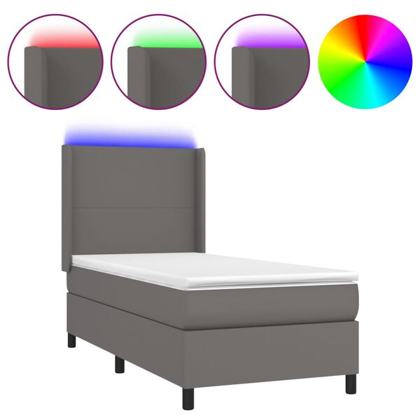 vidaXL Sommier &agrave; lattes de lit matelas LED Gris 100x200 cm Similicuir