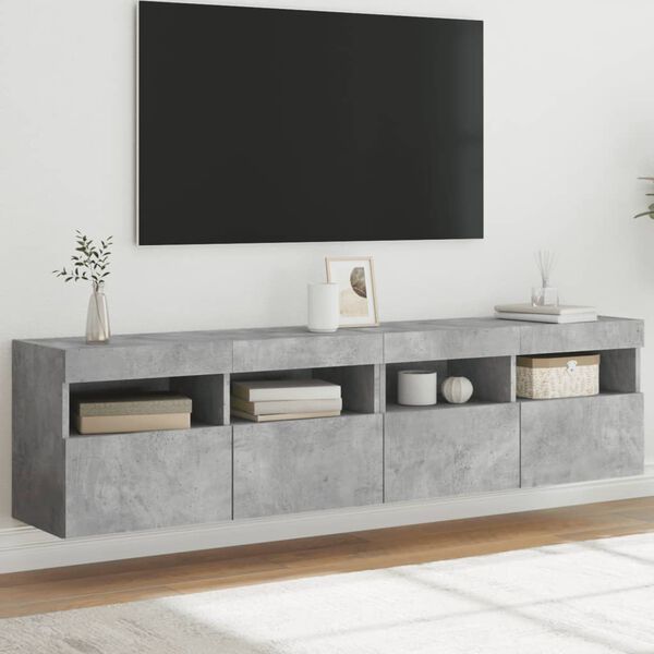 vidaXL Meubles TV muraux et lumi&egrave;res LED 2pcs gris b&eacute;ton 80x30x40 cm
