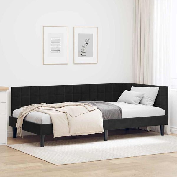 vidaXL Cadre de lit d'angle Noir 90 cm x 190 cm Velours