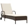 vidaXL Chaise longue avec roues et coussin marron r&eacute;sine tress&eacute;e