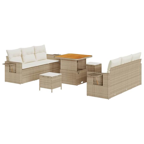 vidaXL Ensemble de canap&eacute; de jardin avec coussin 9 pcs Beige polyrotin