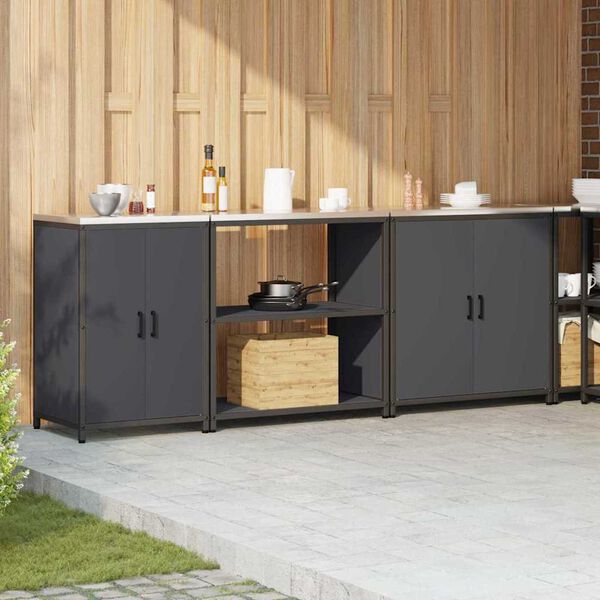 vidaXL Ensemble de rangement cuisine Autre 3 pcs Anthracite Acier