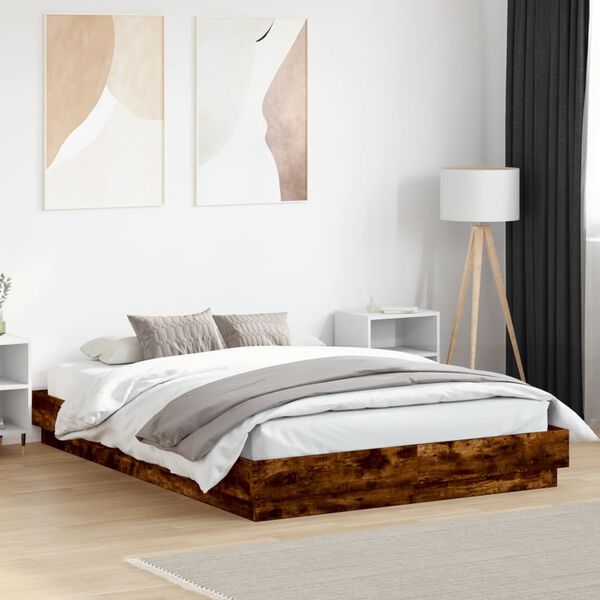 vidaXL Cadre de lit avec LED sans matelas ch&ecirc;ne fum&eacute; 120x200 cm