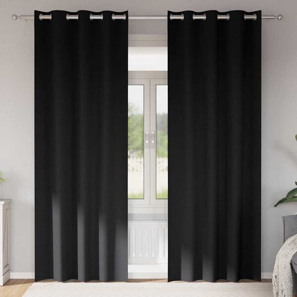 vidaXL Rideaux occultants avec anneaux 2 pcs Noir 245 x 140 cm