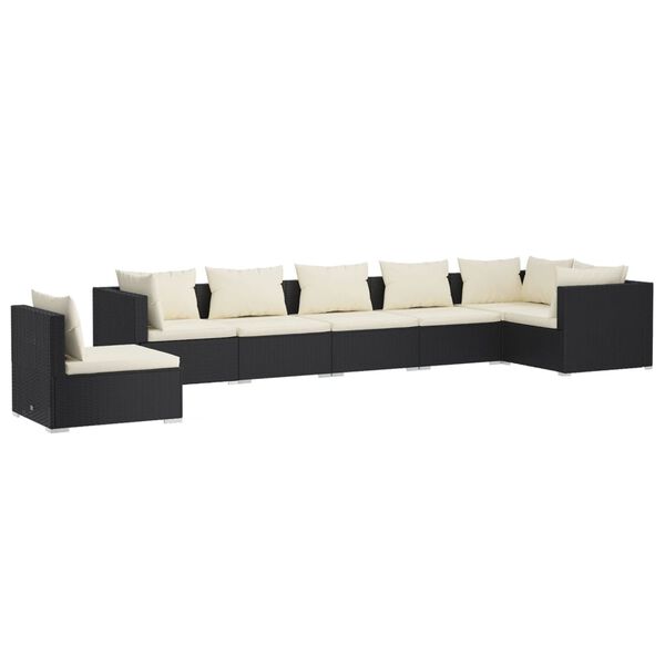 vidaXL Salon de jardin 7 pcs avec coussins R&eacute;sine tress&eacute;e Noir