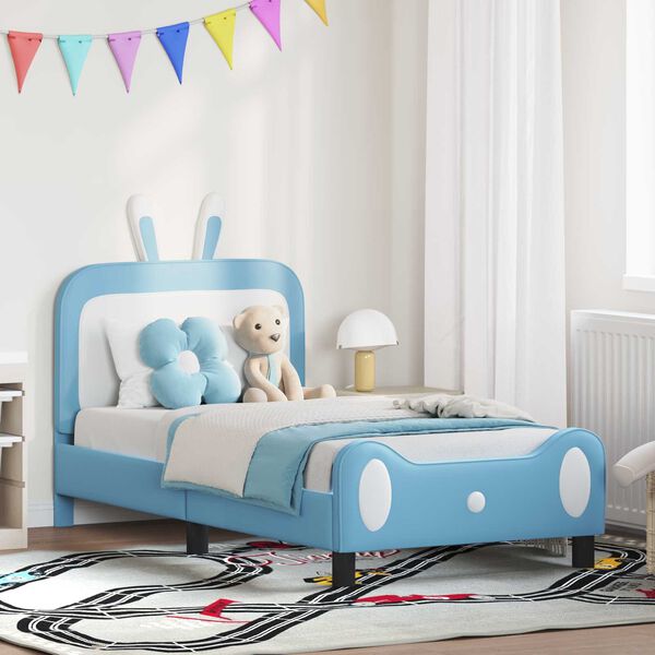 vidaXL Cadre de lit pour enfants avec t&ecirc;te de lit Bleu 80 x 160 cm PU